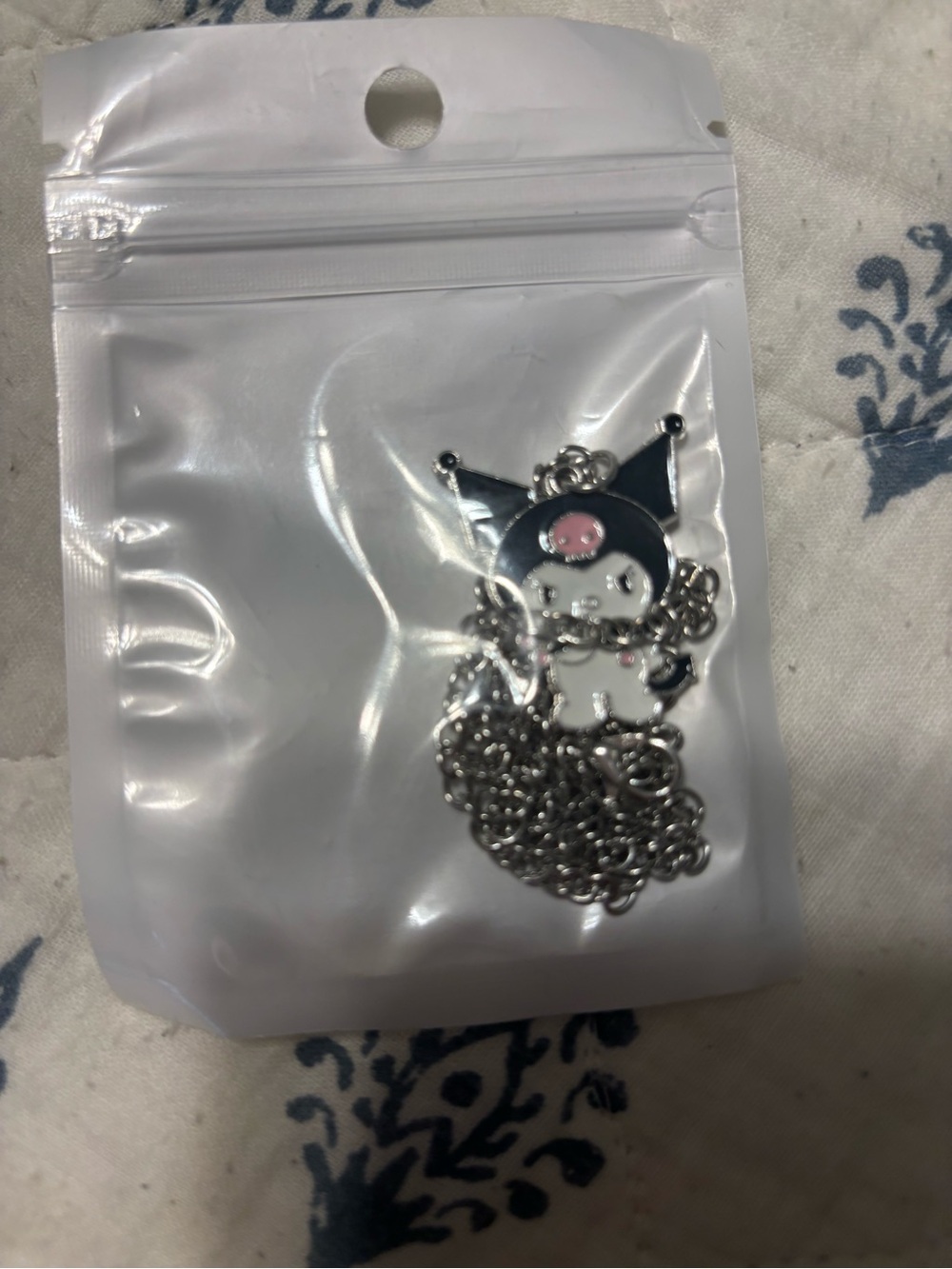Silver-tone Kuromi Pendant Necklace - Black & Pink
